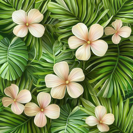 Seamless pattern with tropical leaves and flowers. Vector illustration.の素材