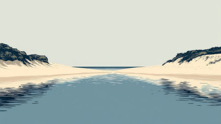 Seascape with sand dunes and sea. Vector illustration.の素材