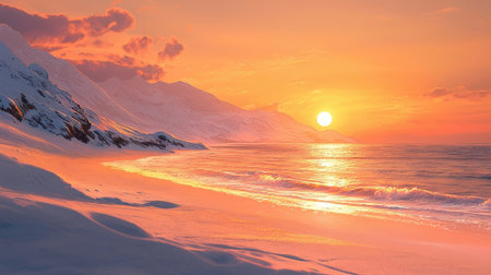 Beautiful sunset on the beach in Lofoten islands, Norwayの素材