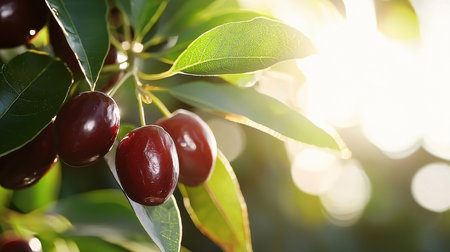 Cornus officinalis or dogwood berries on the tree.の素材