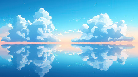 Clouds in the sky reflected in the water. Vector illustration.の素材