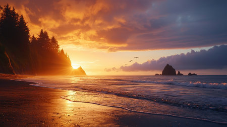 Sunset on the beach of Pacific Ocean, California, USA.の素材