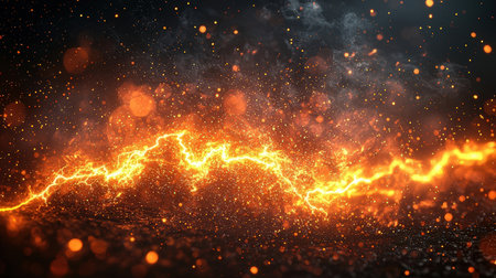 3d render, abstract background with glowing lines and particles in spaceの素材