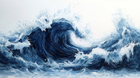 Big ocean wave with splashes. Watercolor illustration. 3D renderingの素材