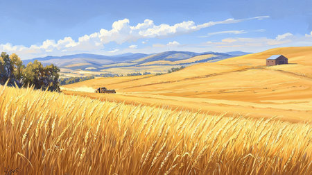 Rural landscape in Tuscany, Italy. Digital painting.の素材