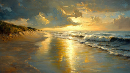 Beautiful seascape at sunset. Oil painting on canvas.の素材