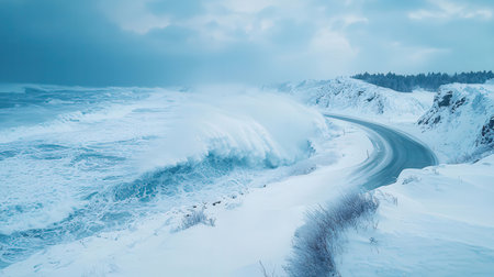 Winter storm on the coast of Baltic sea. Beautiful winter landscape.の素材