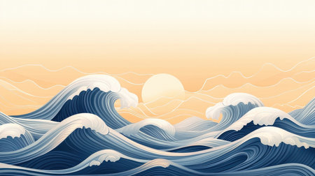 Sea waves at sunset. Vector illustration for your design. EPS10の素材