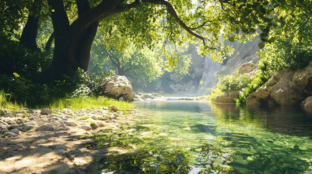 Beautiful landscape with river and trees in Bosnia and Herzegovinaの素材
