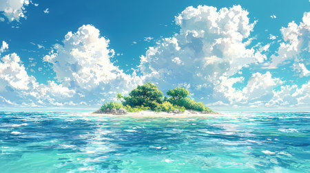 Beautiful tropical island in the sea. 3d render illustration.の素材