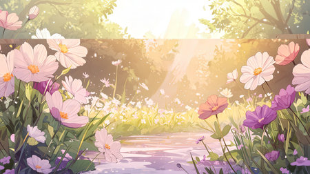 Flower meadow in the garden. Illustration with flowers.の素材