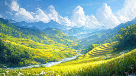 Terraced rice field landscape in Sapa, Lao Cai, Vietnamの素材