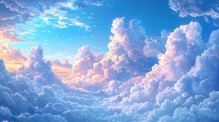 Beautiful clouds in the blue sky. 3d rendering illustration.の素材
