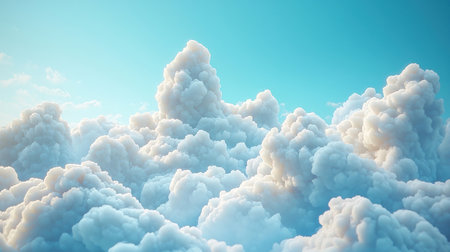 Cloudscape with blue sky and white fluffy clouds. 3d illustrationの素材
