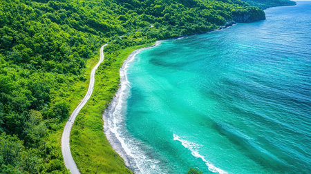 Aerial view of the coast of the island of Bali, Indonesiaの素材