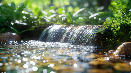 Waterfall in the garden with bokeh light and shadow.の素材
