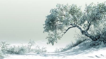 Winter landscape with snow-covered trees. 3d render illustration.の素材