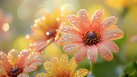 Beautiful gerbera daisy flower with dew drops.の素材