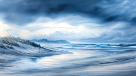 Seascape with sand dunes and stormy sky. 3d renderingの素材