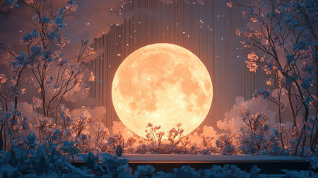 Full moon over the forest. 3D illustration. Background image.の素材