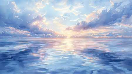 Beautiful sky with clouds reflected in the sea. 3d renderingの素材