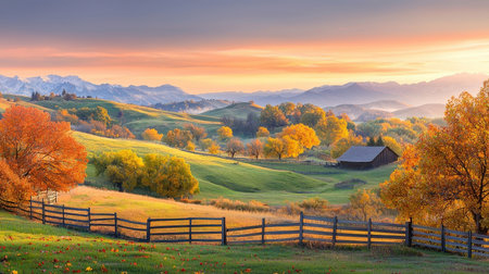 Colorful autumn sunrise in Carpathian mountains. Ukraine, Europe.の素材