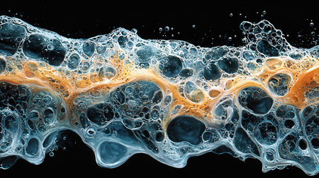 Abstract water background with waves and bubbles. 3d rendering, 3d illustration.の素材
