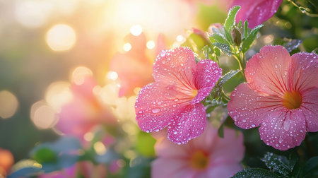 Beautiful pink hibiscus flowers with dew drops.の素材