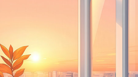 Sunset through the window of a skyscraper. Vector illustration.の素材