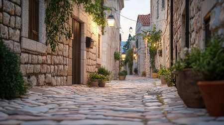 Beautiful street in the old town of Budva, Montenegroの素材