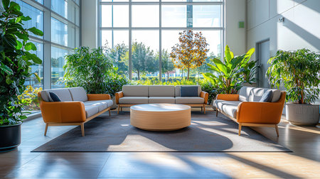Interior of modern living room with orange sofas and sofaの素材