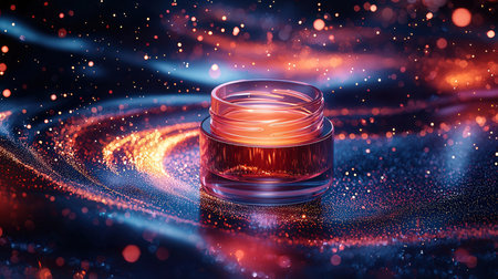 Cosmetic cream in a glass jar on a dark background. 3d renderingの素材