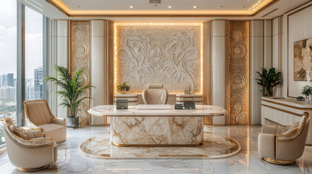 Luxury reception desk in hotel lobby. 3D rendering.の素材