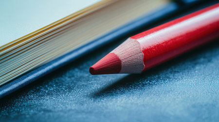 Pencil and book on the table. Close-up image.の素材