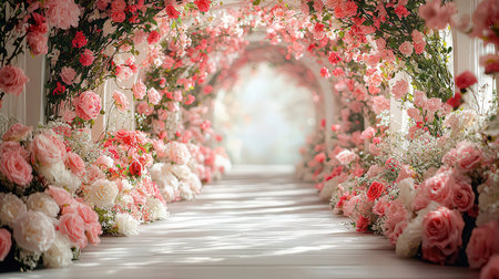 Wedding arch decorated with pink and white roses. Wedding arch decorated with flowers.の素材