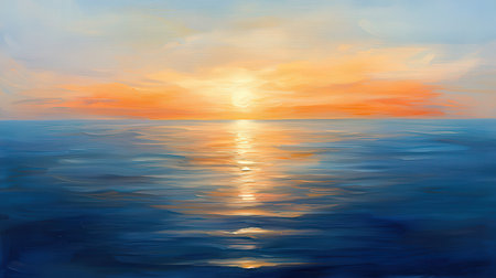 Beautiful sunset over the sea. Watercolor painting on canvas.の素材