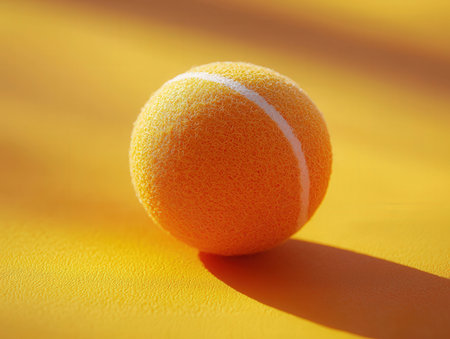 Tennis ball on a yellow background. Close-up photo.の素材