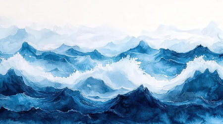 Watercolor sea wave background. Watercolor illustration of ocean wave.の素材