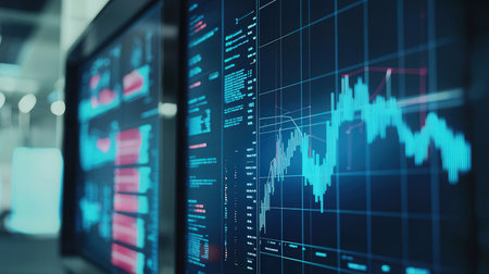 Stock market or forex trading graph and candlestick chart suitable for financial investment concept. Economic trends background for business idea and all art work design. Abstract finance background.の素材