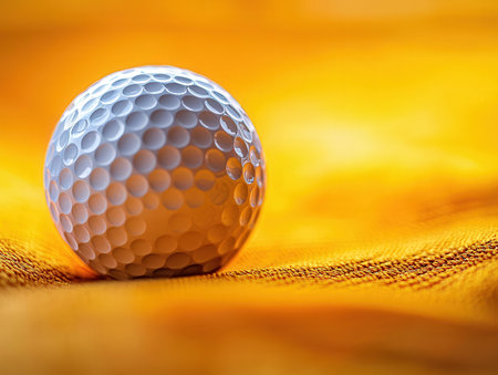 Golf ball on a yellow background. Close-up shot.の素材