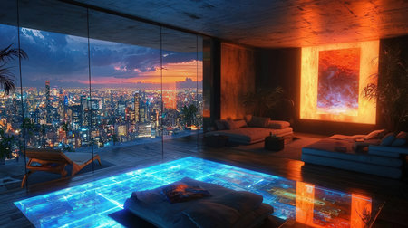 Modern bright interiors. 3d rendering computer generated image. Mixed mediaの素材