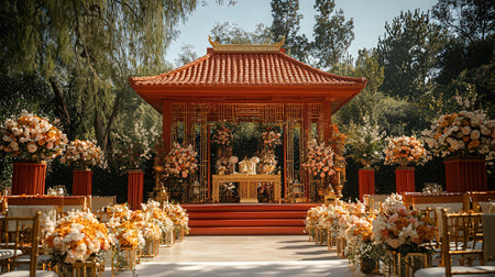 Wedding ceremony in the park. The decor of the wedding ceremony.の素材