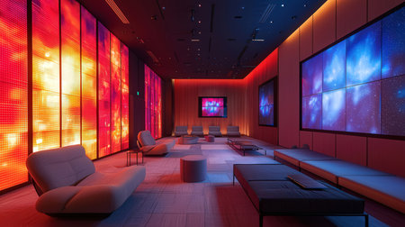 3D rendering of the interior of a modern conference room with tvの素材