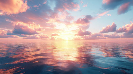 Beautiful sunset over the sea. 3D render illustration of nature.の素材