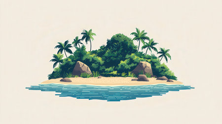 Tropical island with palm trees and rocks. Vector illustration.の素材