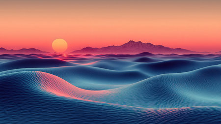 Sunset over the sea. 3D rendering. Computer digital drawing.の素材