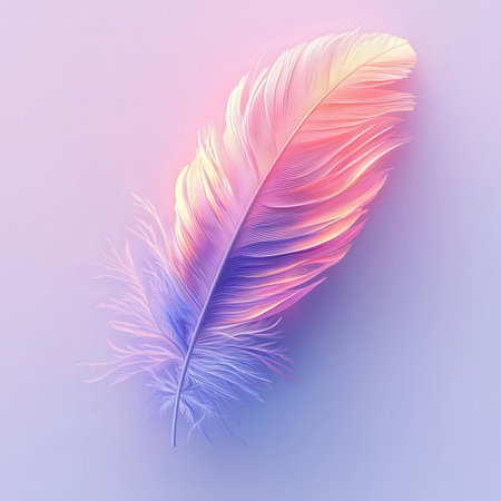 Beautiful color feather on pastel background. illustration.の素材