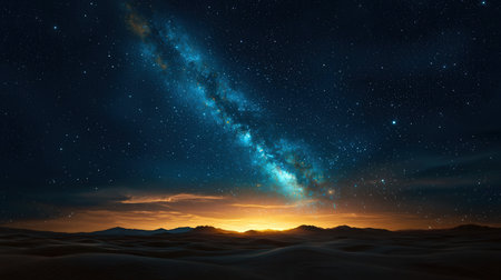 Milky Way over desert at night. 3D Rendering.の素材