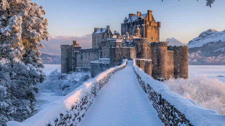 Panoramic view of the medieval castle of Carcassonne in winter, Franceの素材