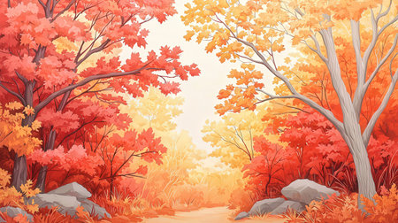 Autumn forest background with falling leaves. Vector illustration. EPS 10の素材